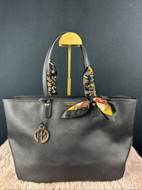 Henri Bendel West 57th Black Saffiano Leather Tote Shoulder Bag Gold Hardware